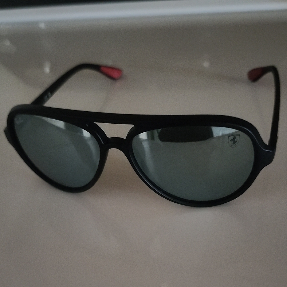 Ray-Ban Black Aviator Sunglasses with Red Accents